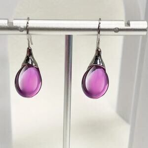 Water Drop Inlaid Opal Earrings - Pink/Purple